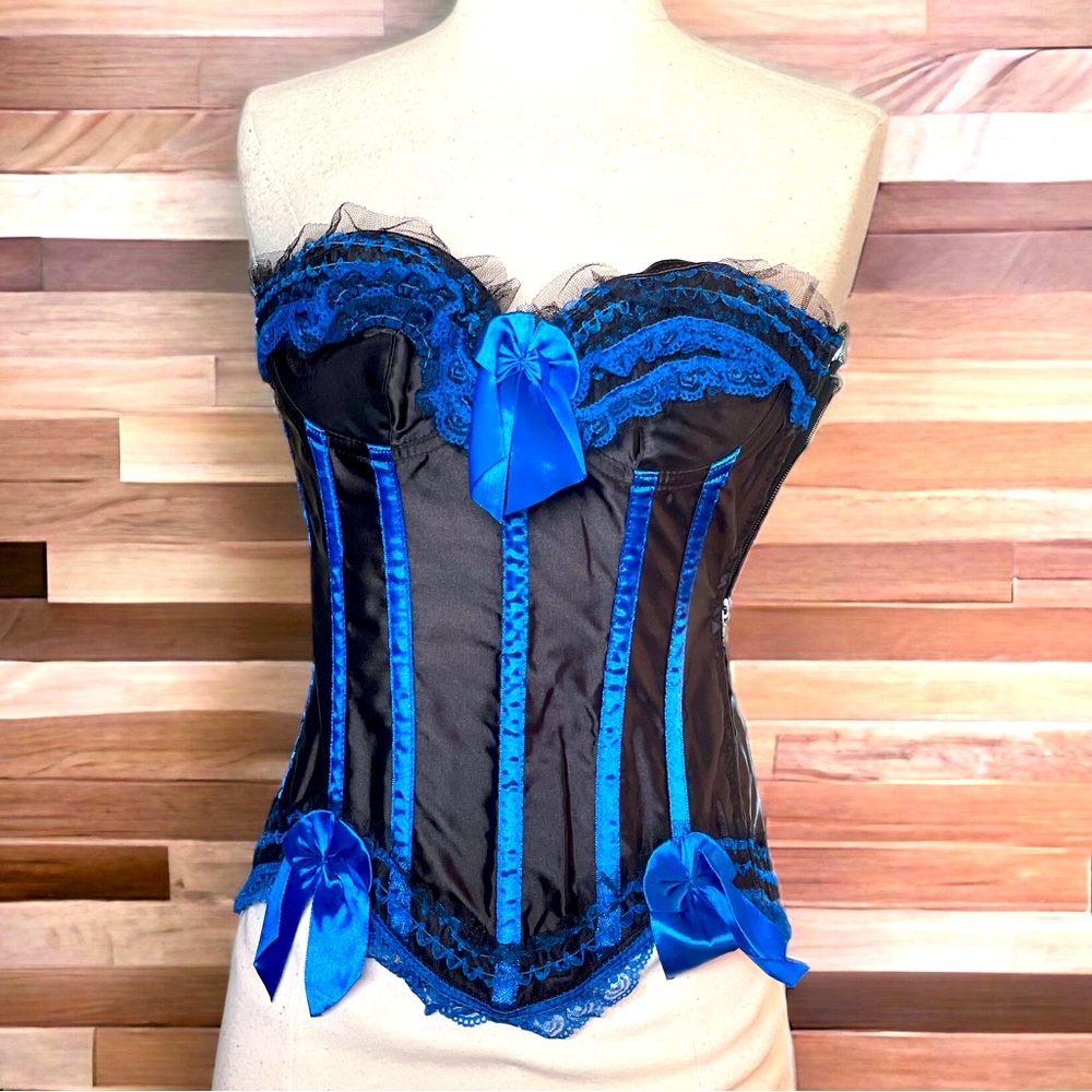 Women’s  2 piece set Corset blue and black zipper and lace closure